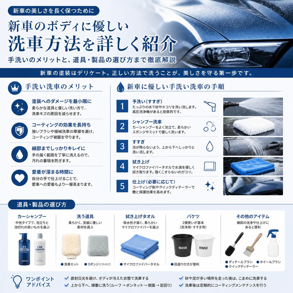 新車に適した洗車方法