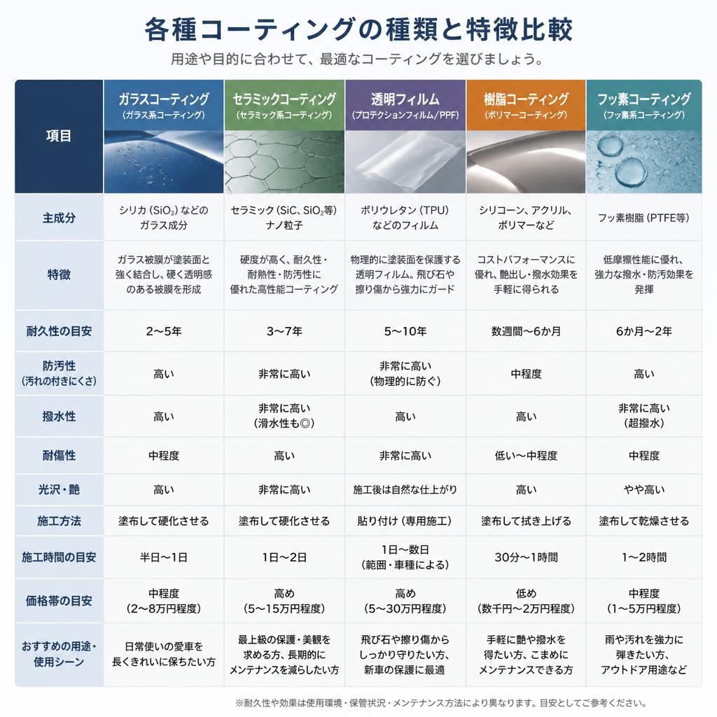コーティングの種類と特徴