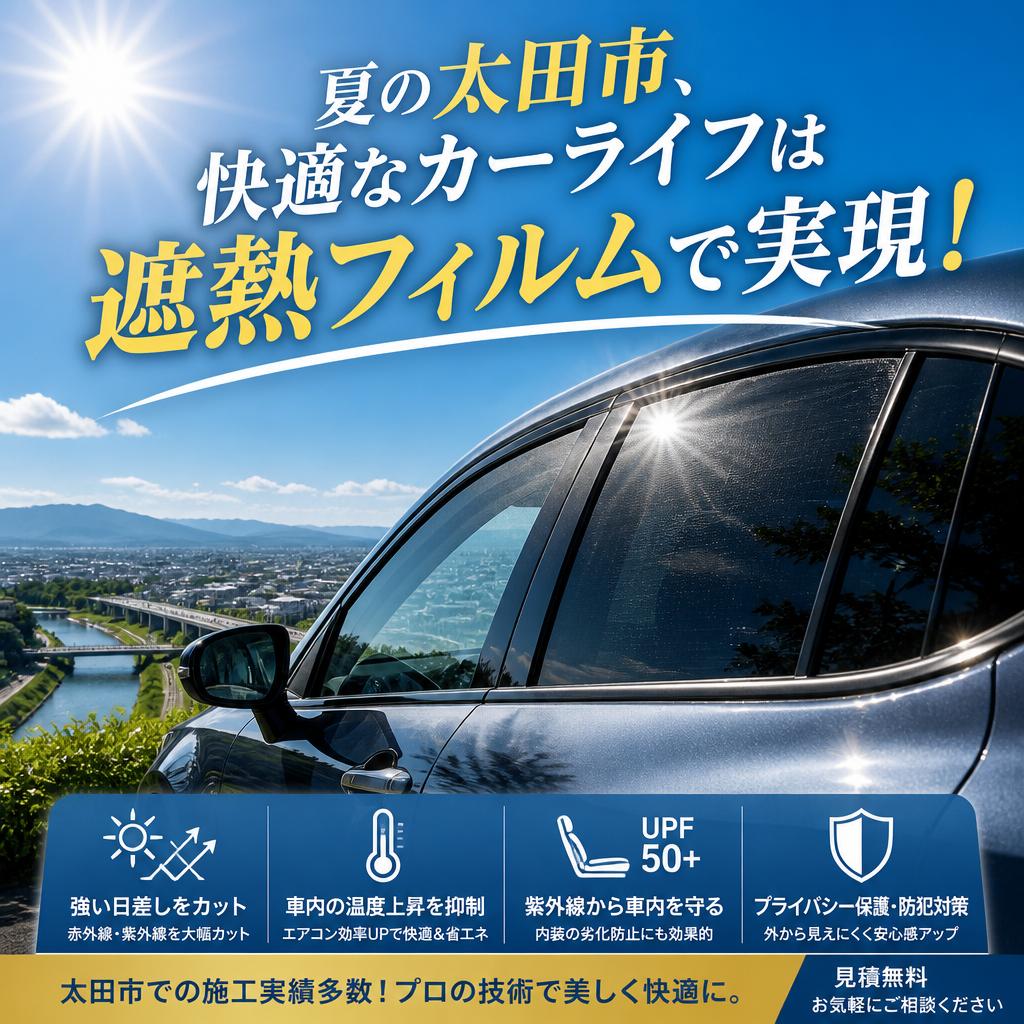 夏の太田市、快適なカーライフは遮熱フィルムで実現！