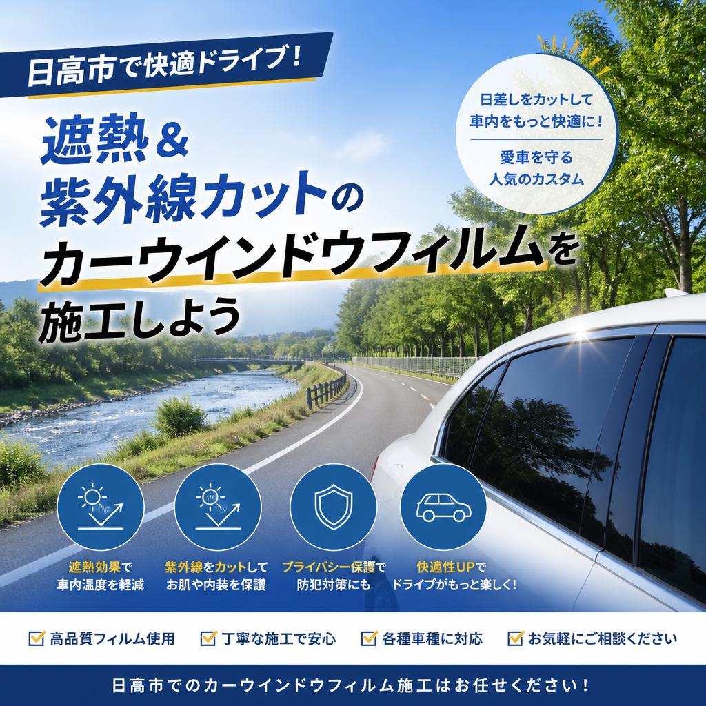 日高市で快適ドライブ！遮熱＆紫外線カットのカーウインドウフィルムを施工しよう