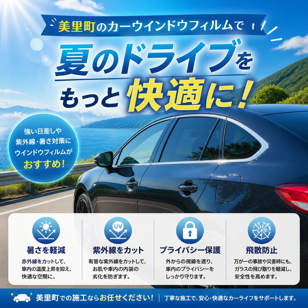美里町のカーウインドウフィルムで、夏のドライブをもっと快適に！