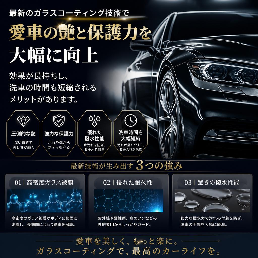 ガラスコーティングによる長期間の保護