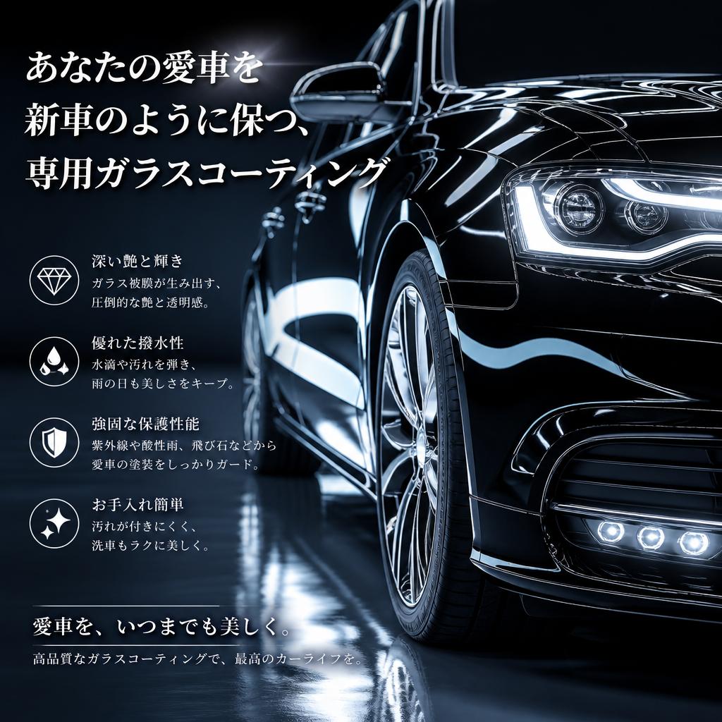 あなたの愛車を新車のように保つ、専用ガラスコーティング
