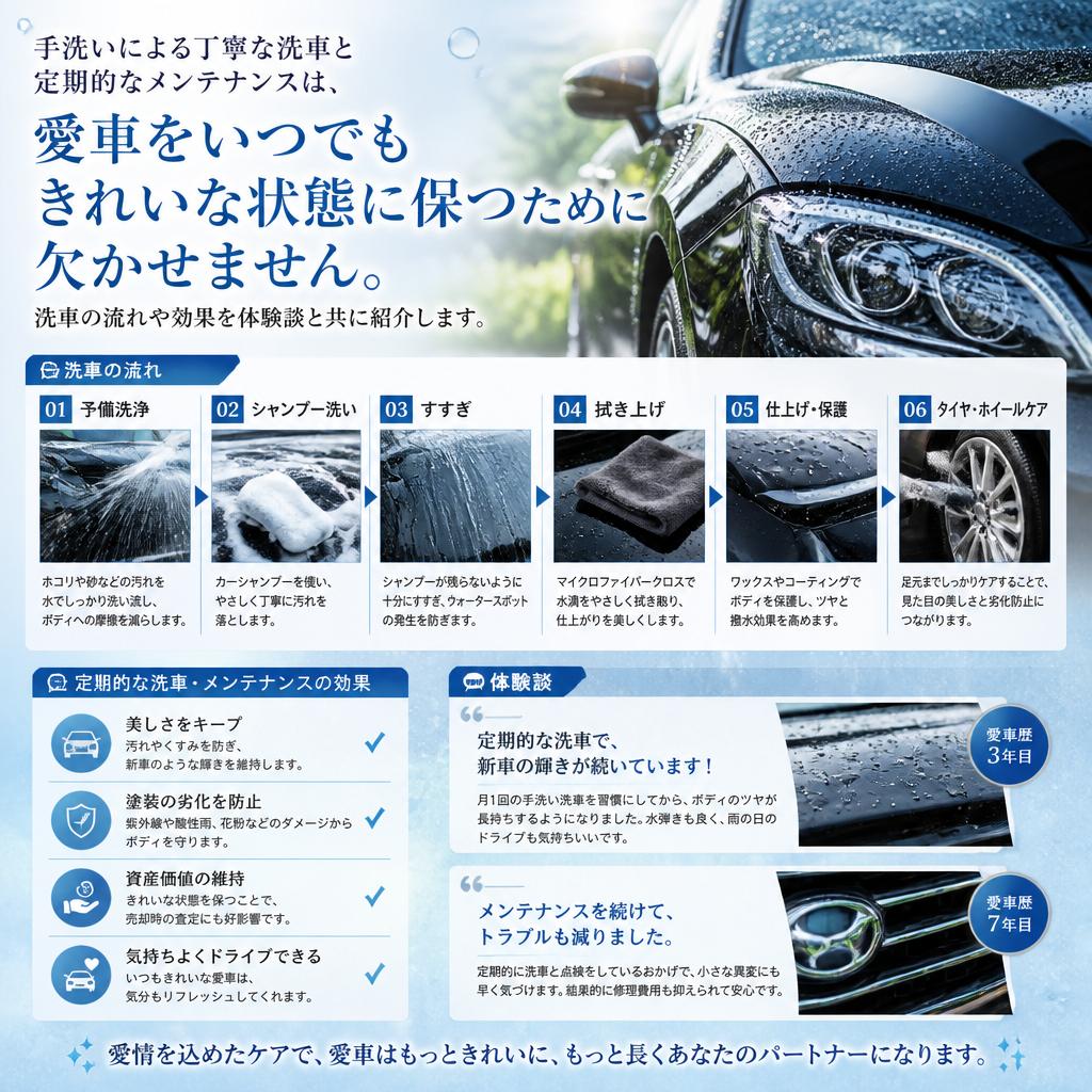 洗車とメンテナンスで愛車をさらなる美しさへ