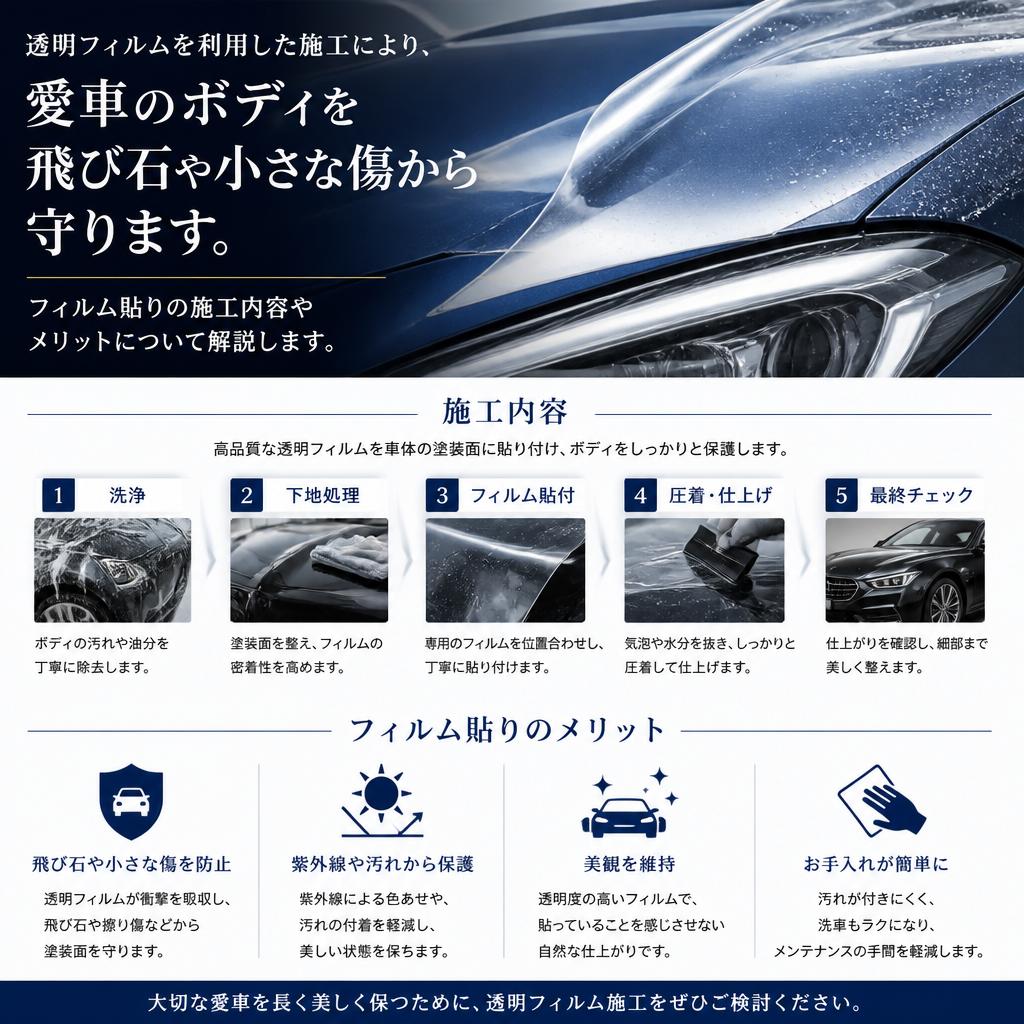 飛び石から愛車を守るフィルム貼りサービス